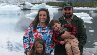 A photo of a family on a hike in Alaska