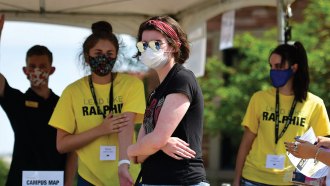 masked students on the UC Boulder campus