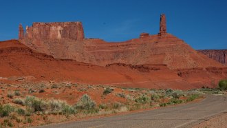 Castleton Tower, a sandstone formation near Moab, Utah