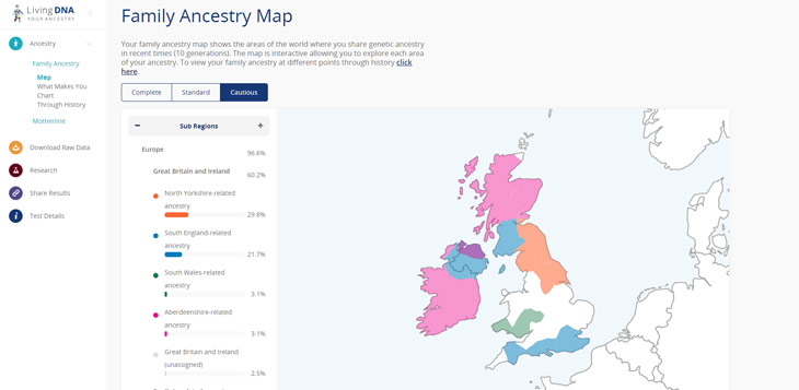 Living DNA family ancestry map