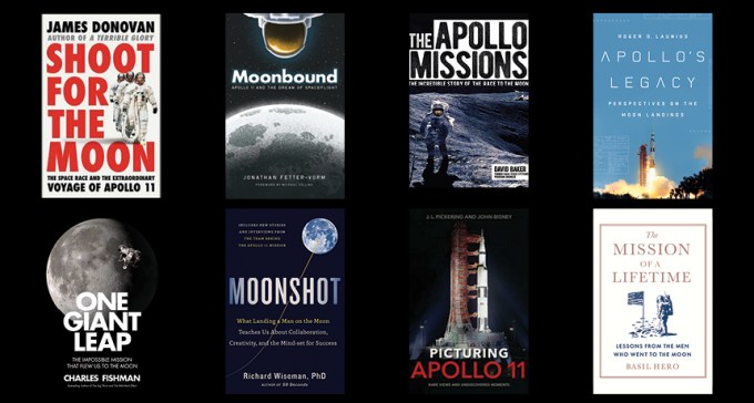 an image showing several Apollo 11 anniversary books