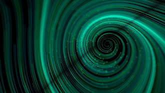 bluish-green beam forming a spiral