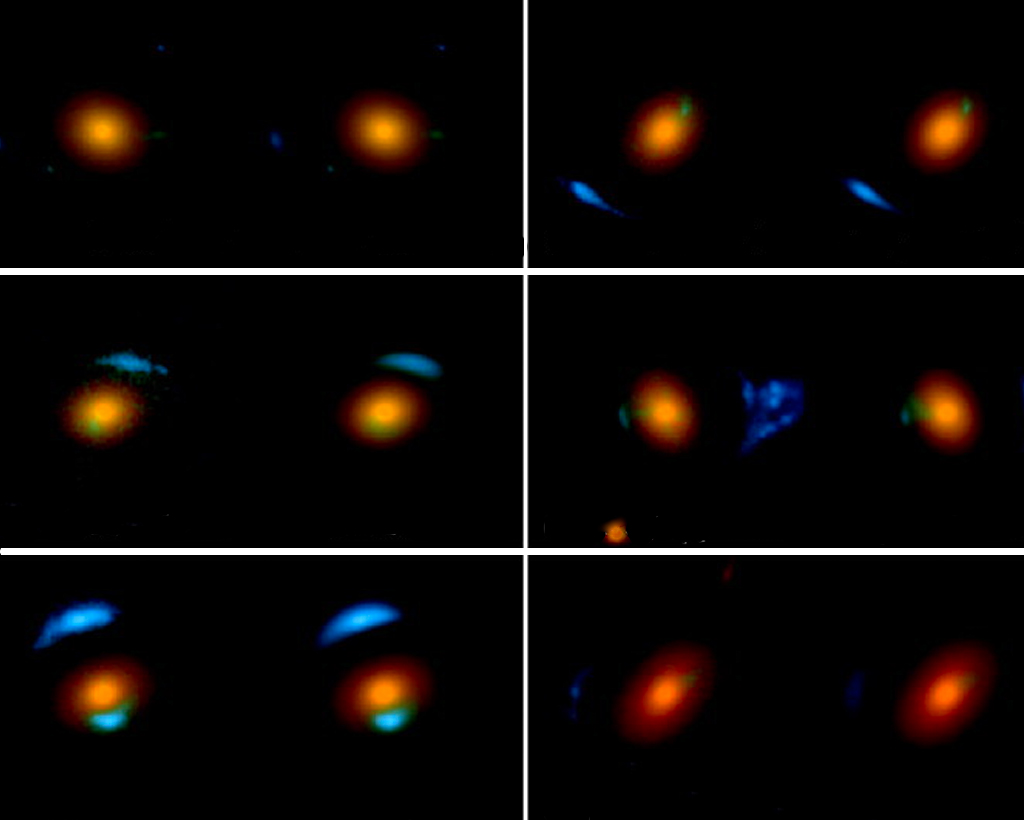 six-panel image showing different ways galaxies bend light