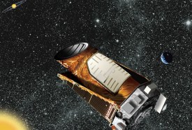 illustration of the Kepler space telescope in space with a starry background