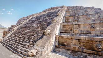 Temple of the Feathered Serpent against a sunny backdrop