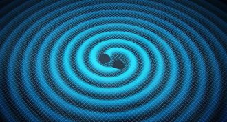 illustration of gravitational waves from two black holes