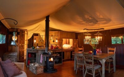 Glamping safari tents with hot tubs