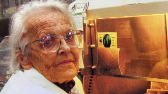 Marguerite Vogt in a lab at the Salk Institute